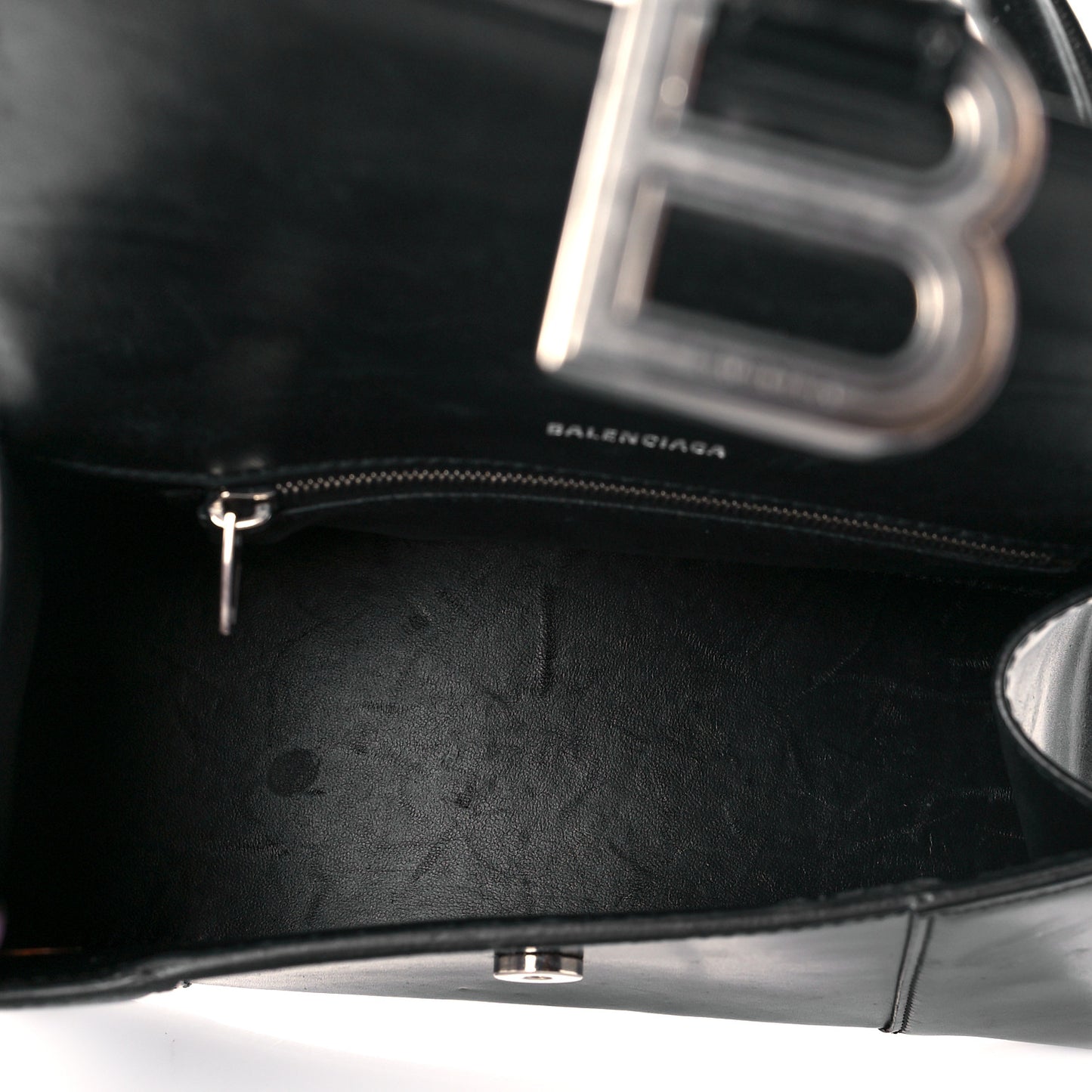 Shiny Box Calfskin Graffiti Logo Small Hourglass Top Handle Bag Black Silver
