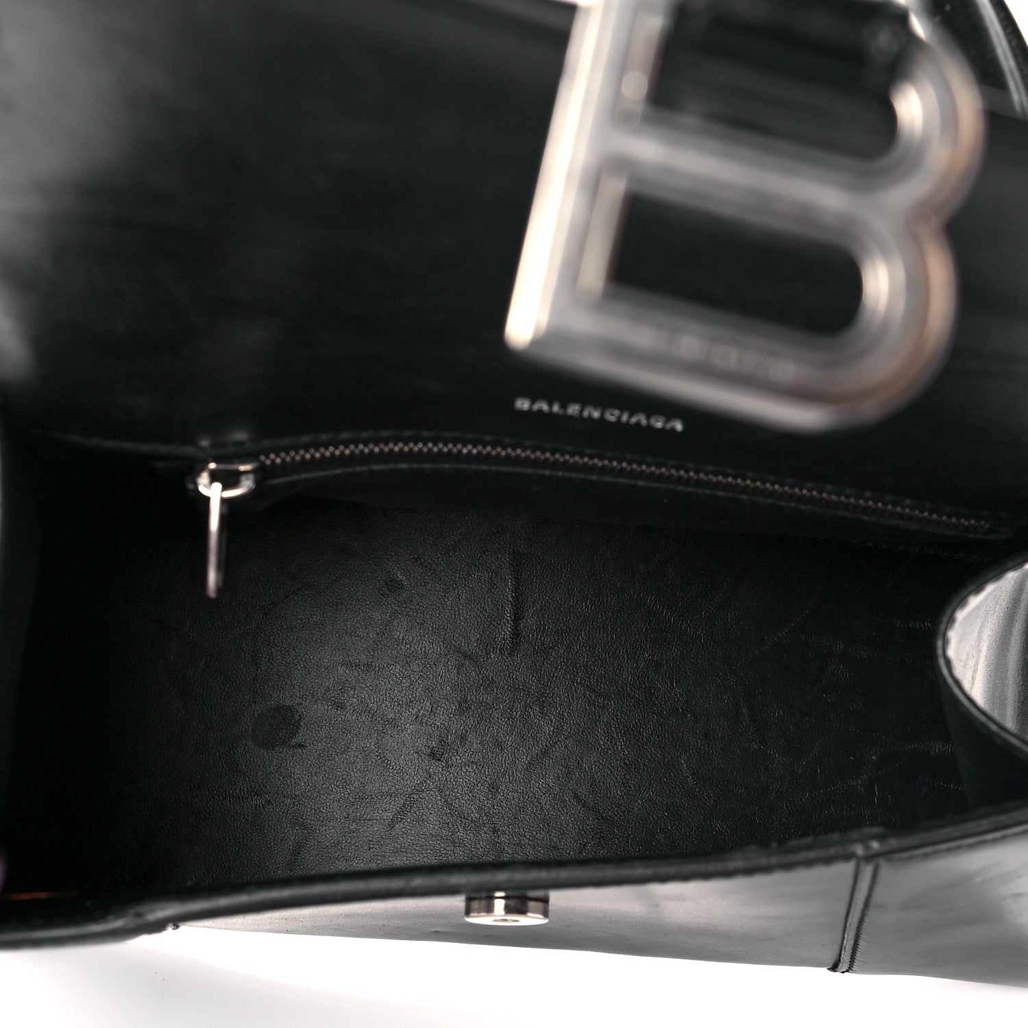 Balenciaga Shiny Box Calfskin Graffiti Logo Small Hourglass Top Handle Bag Black Silver 5 of 11