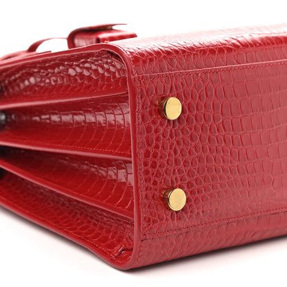 Saint Laurent Calfskin Crocodile Embossed Baby Sac De Jour Red 8 of 11