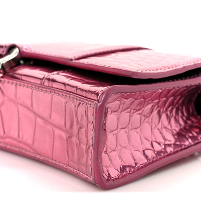 Balenciaga Metallic Shiny Calfskin Crocodile Embossed Hourglass Chain Bag Pink 11 of 11