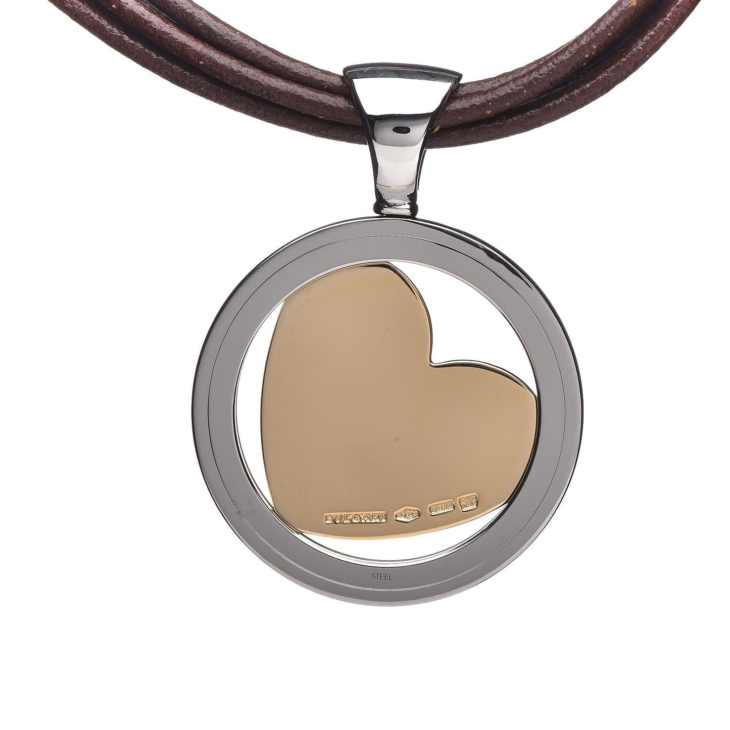 Stainless Steel 18K Yellow Gold Diamond Tondo Heart Pendant Necklace