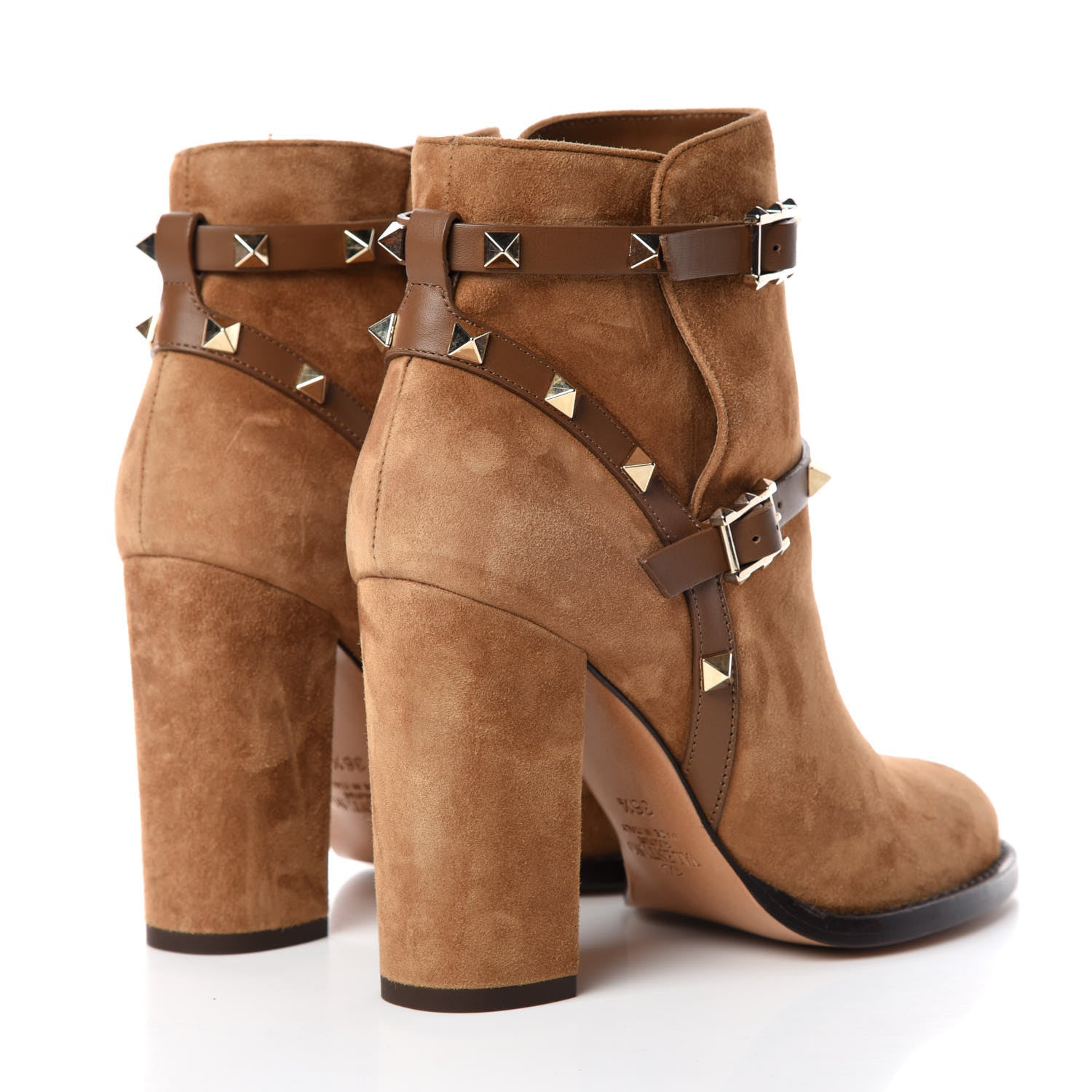 Valentino Garavani Suede Rockstud Double Buckle 100mm Block Heel Ankle Boots 36.5 Nocciola 4 of 9