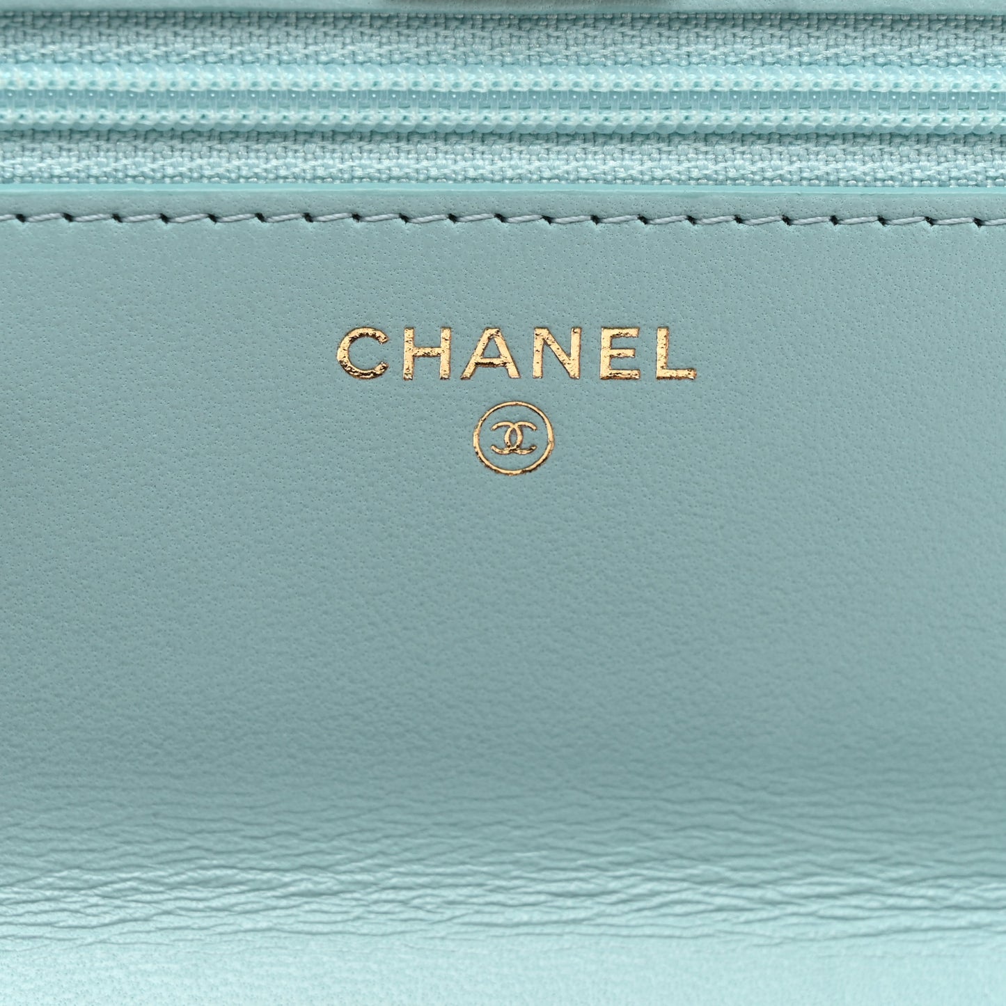 Lambskin Quilted Trendy CC Wallet On Chain WOC Light Blue