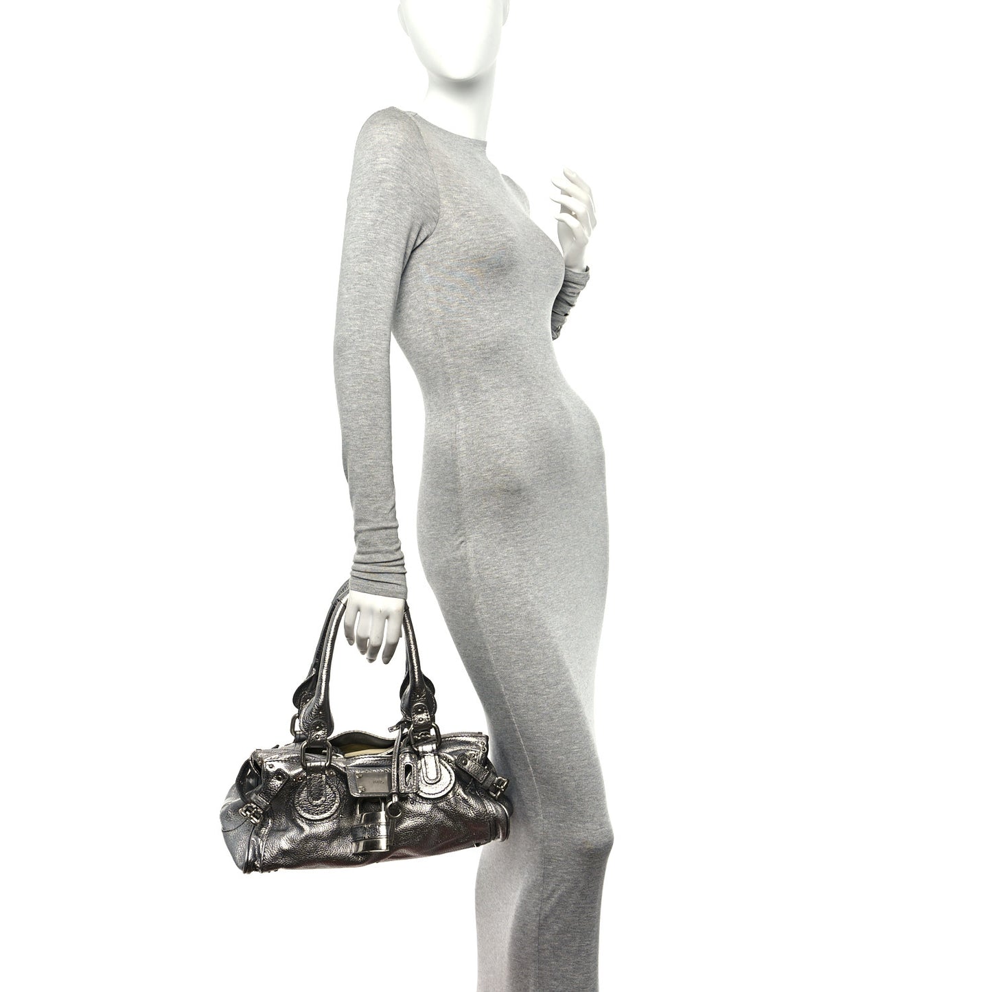 Metallic Calfskin Medium Paddington Satchel Argent