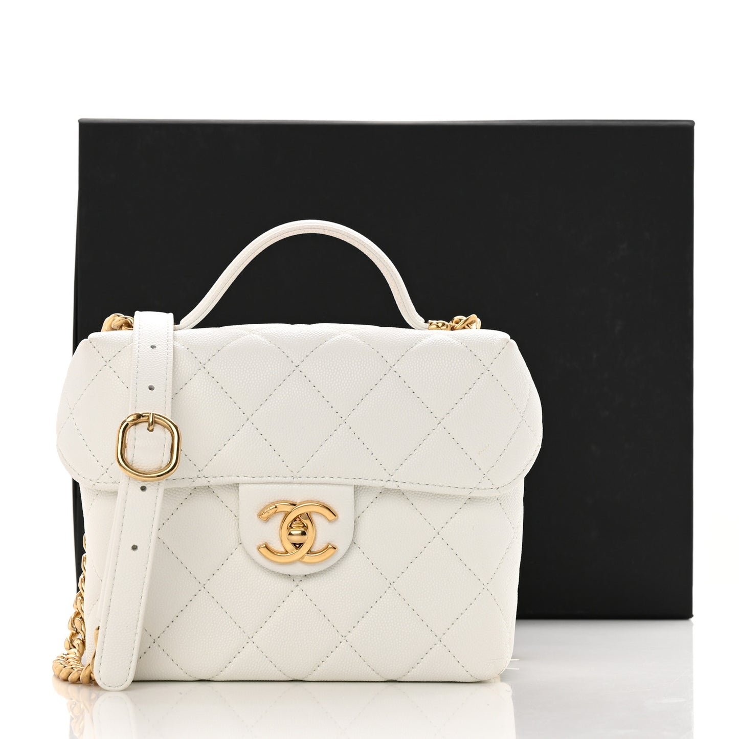 Caviar Quilted Handy Box Vanity Case White