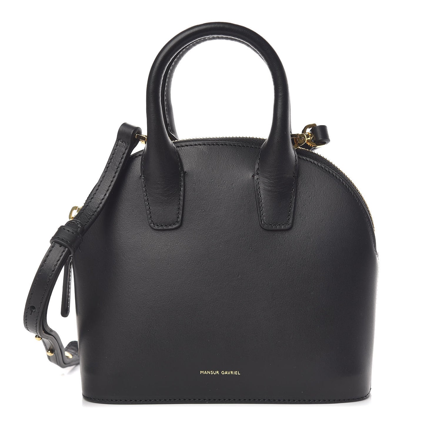 Vegetable Tanned Calfskin Mini Round Top Handle Bag Black Flamma