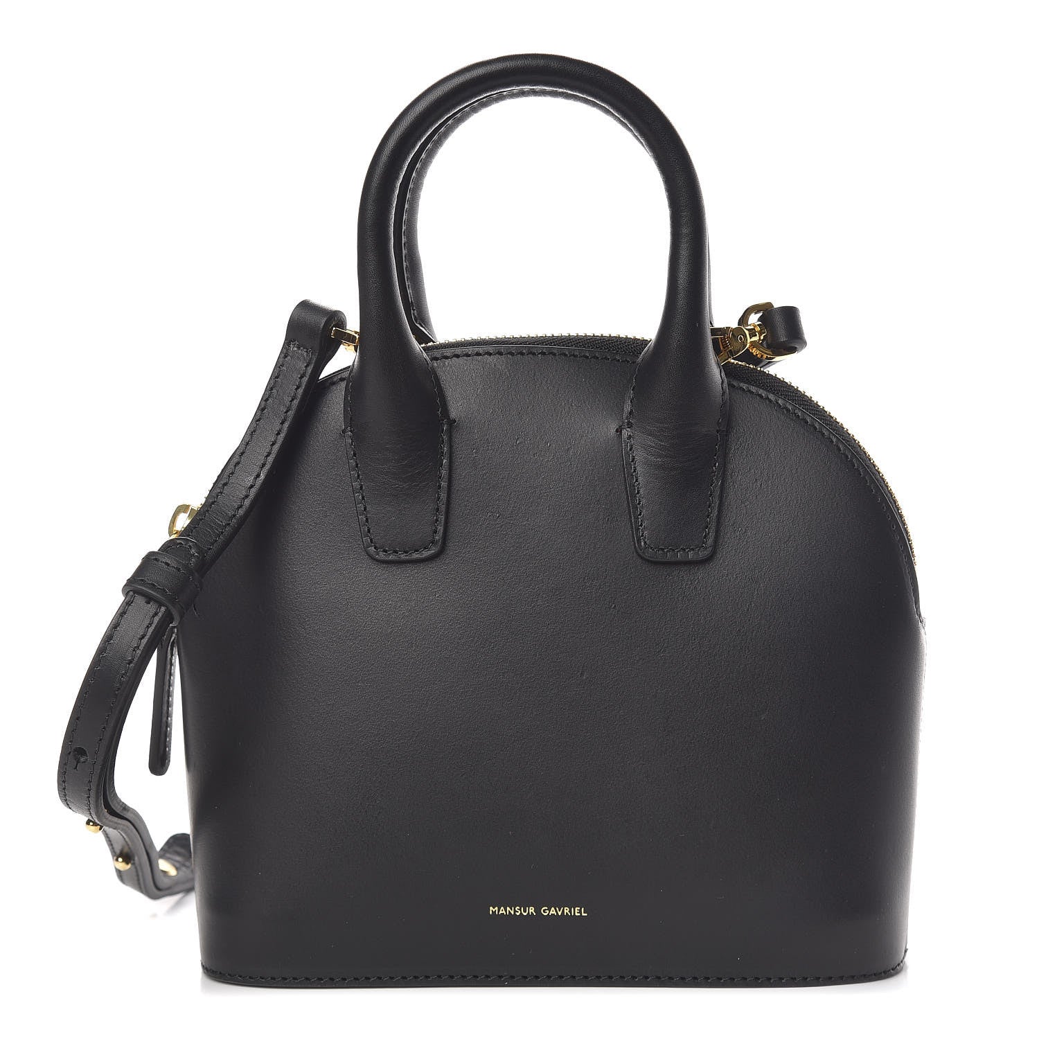Mansur Gavriel Vegetable Tanned Calfskin Mini Round Top Handle Bag Black Flamma 1 of 11