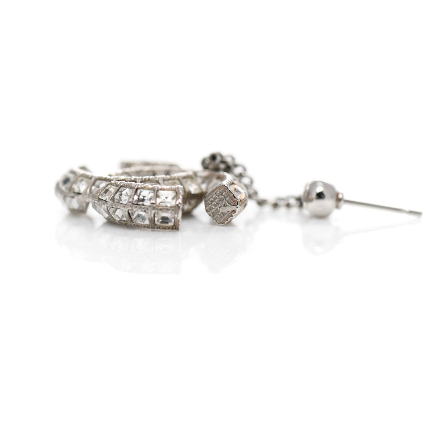Chanel Baguette Crystal CC Drop Earrings Silver 4 of 6