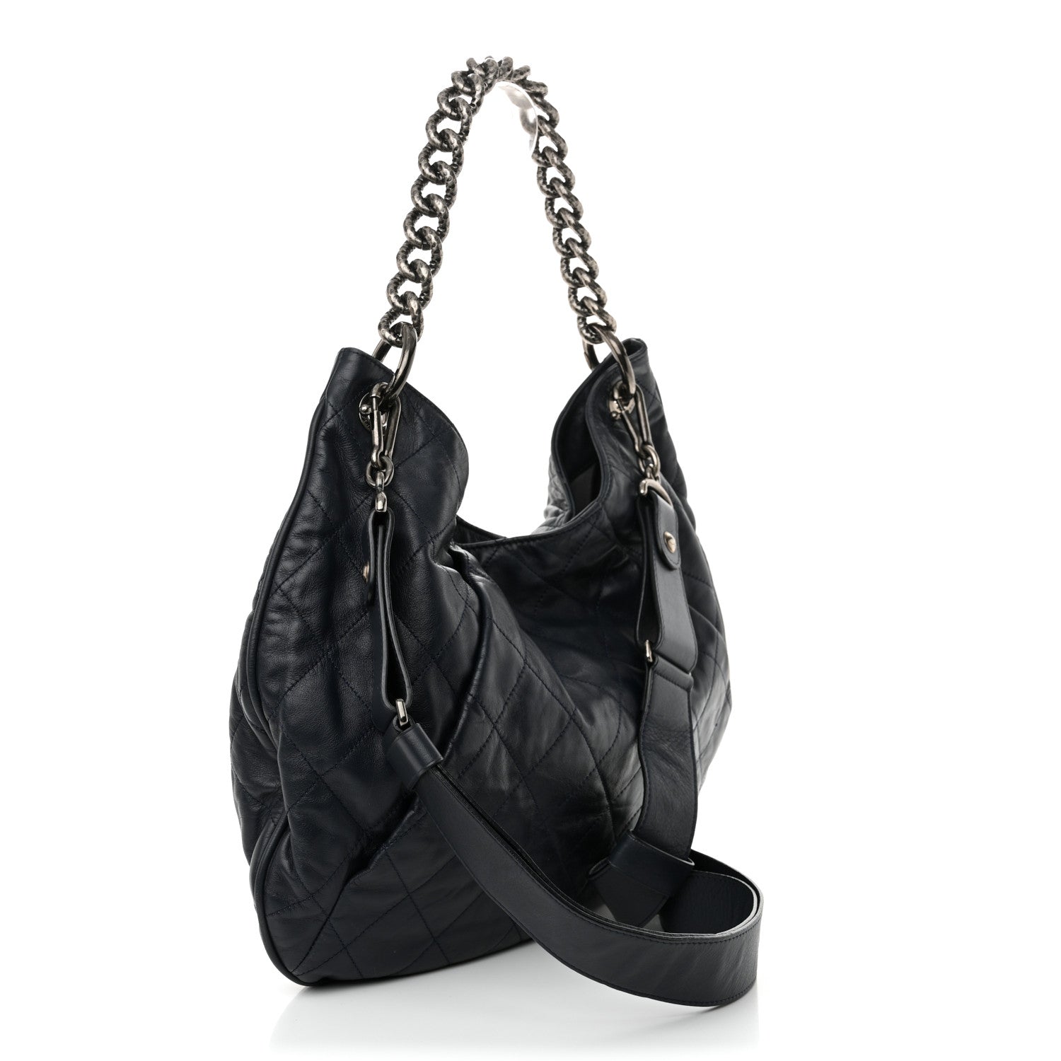 Chanel Calfskin Coco Pleats Hobo Dark Blue 3 of 13