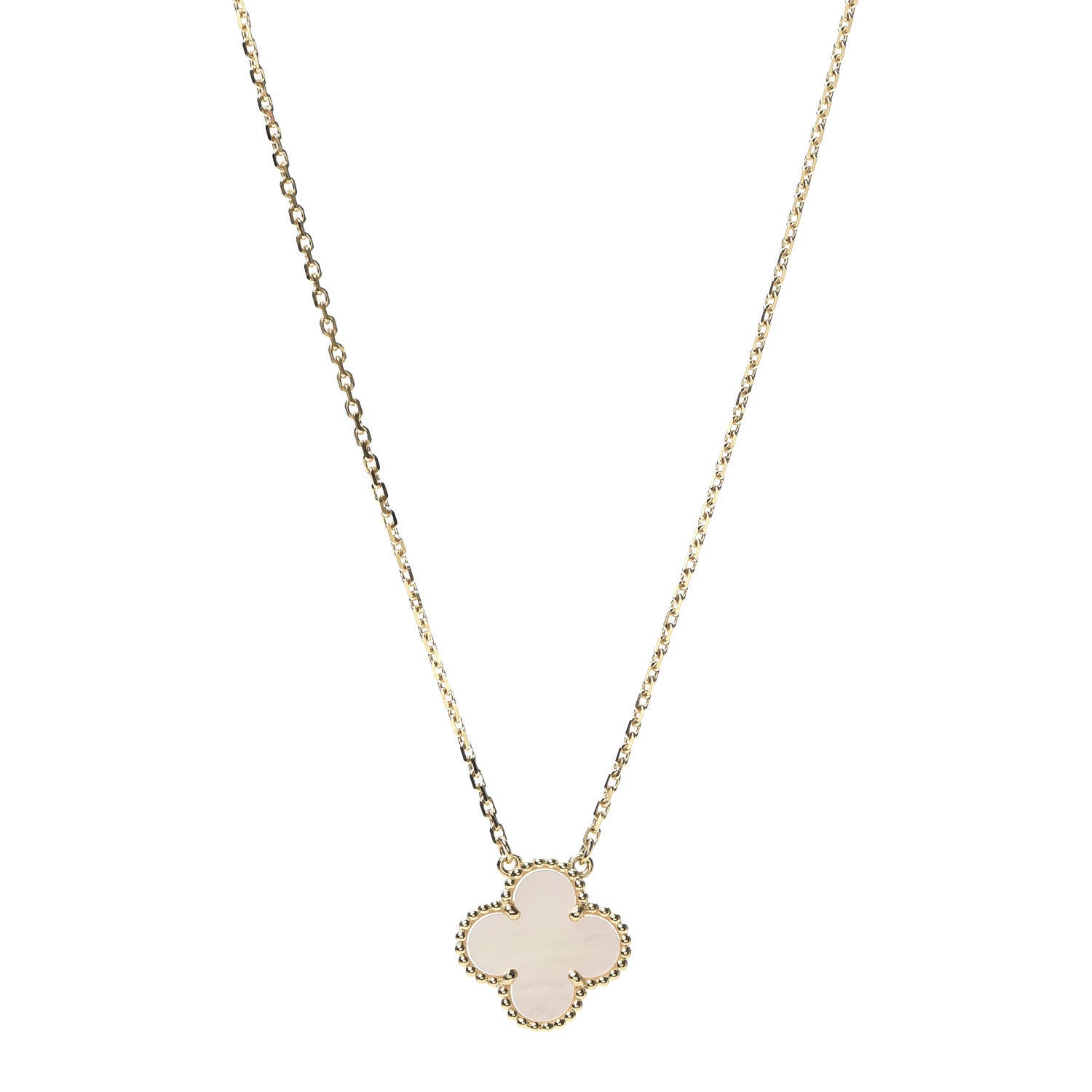 Van Cleef & Arpels 18K Yellow Gold Mother of Pearl Vintage Alhambra Pendant Necklace 1 of 8