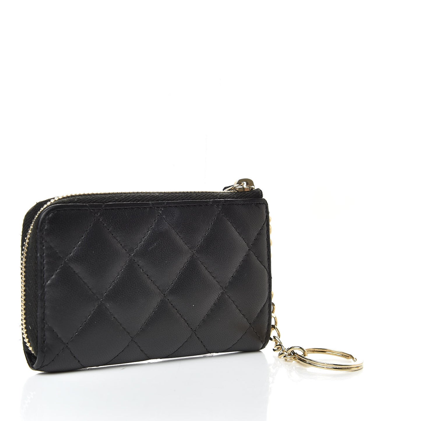 Lambskin Quilted Key Holder Case Black