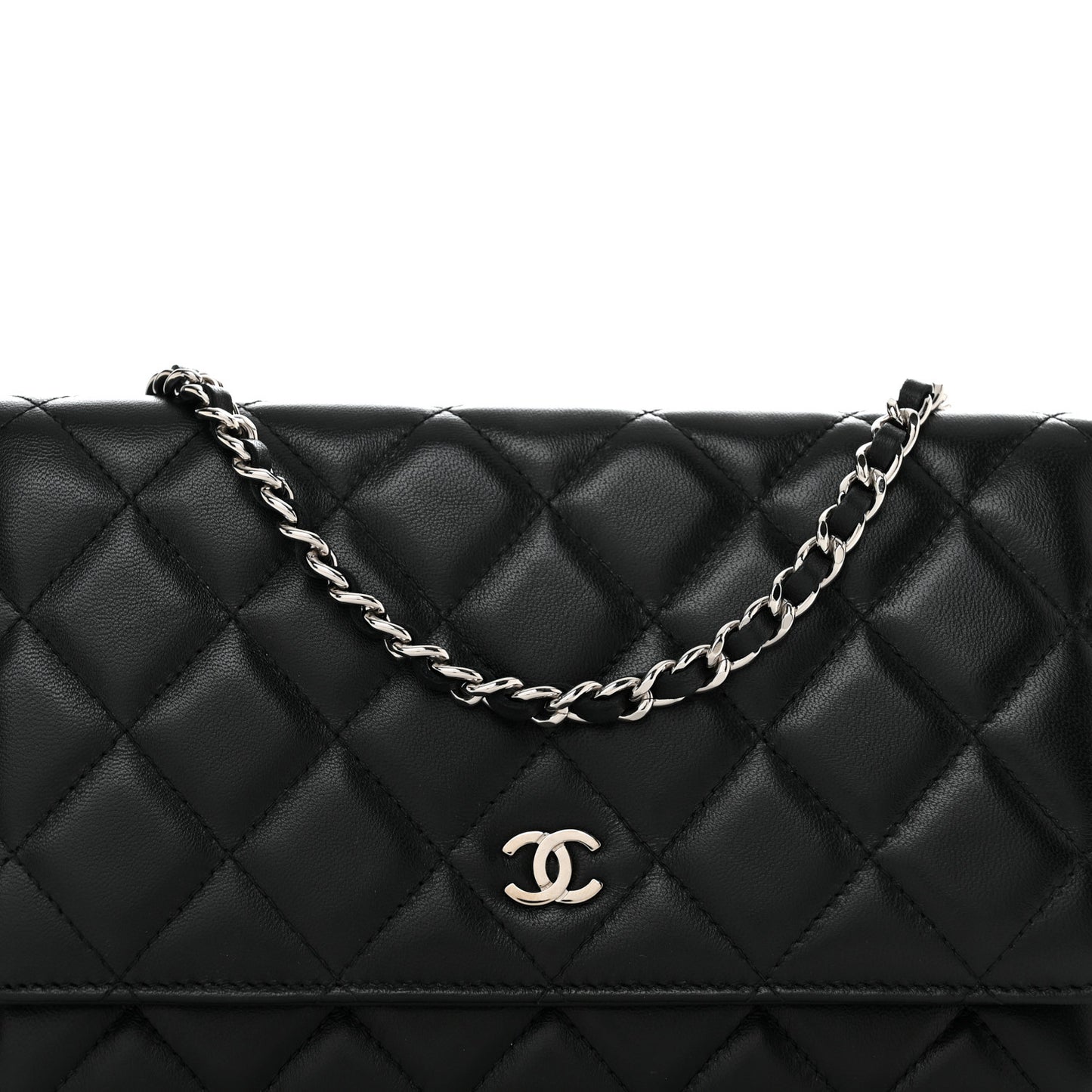 Lambskin Quilted Wallet On Chain WOC Black