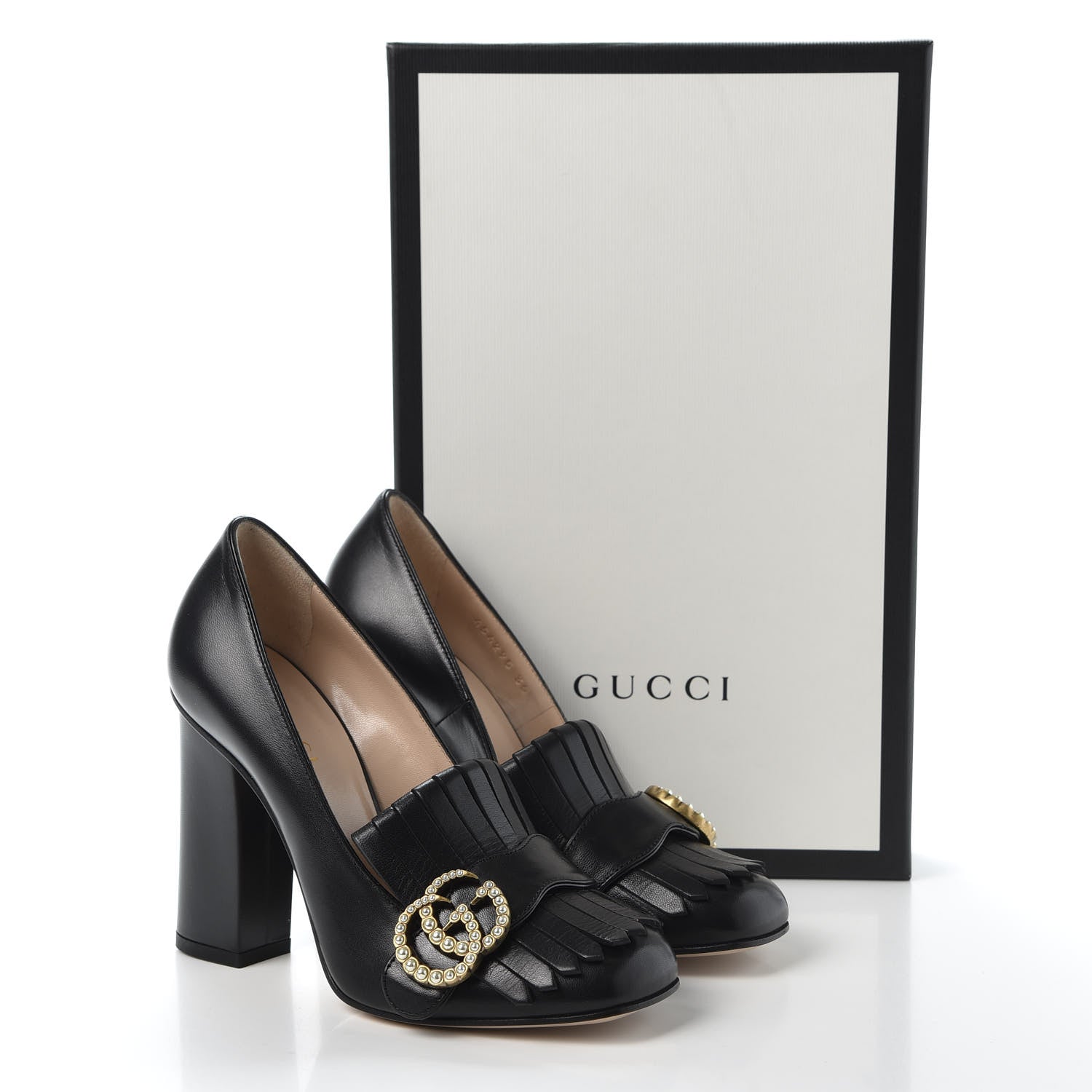 Gucci Malaga Kid Pearly GG Marmont Fringe 105mm Loafer Pumps 35 Black 10 of 10