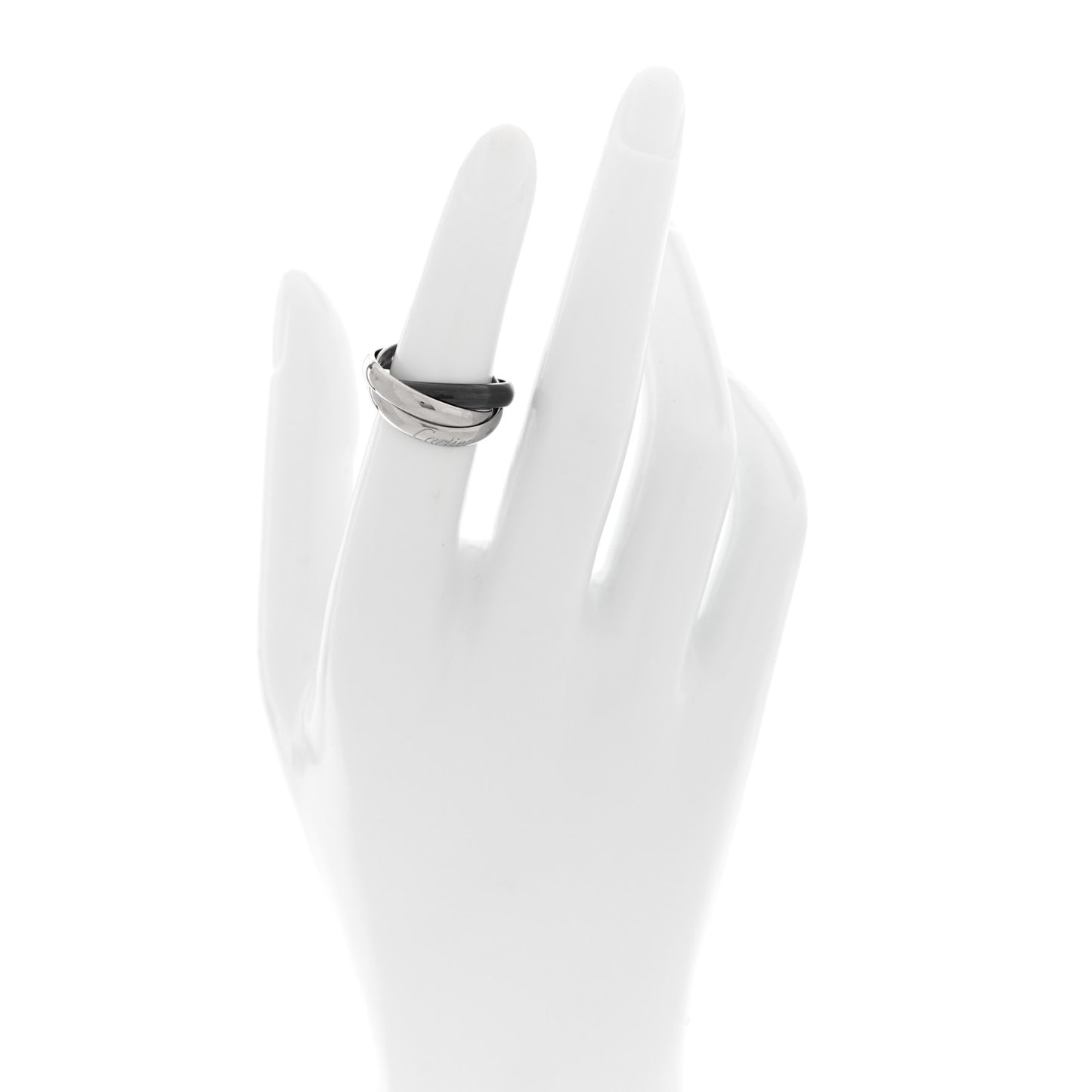 18K White Gold Black Ceramic Trinity Ring 50 5.25