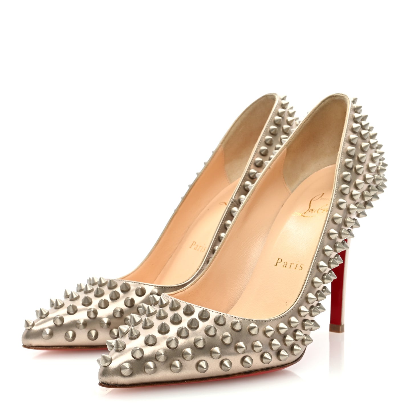 Metallic Calfskin Pigalle Spikes 100 Pumps 37.5 Beige Gold