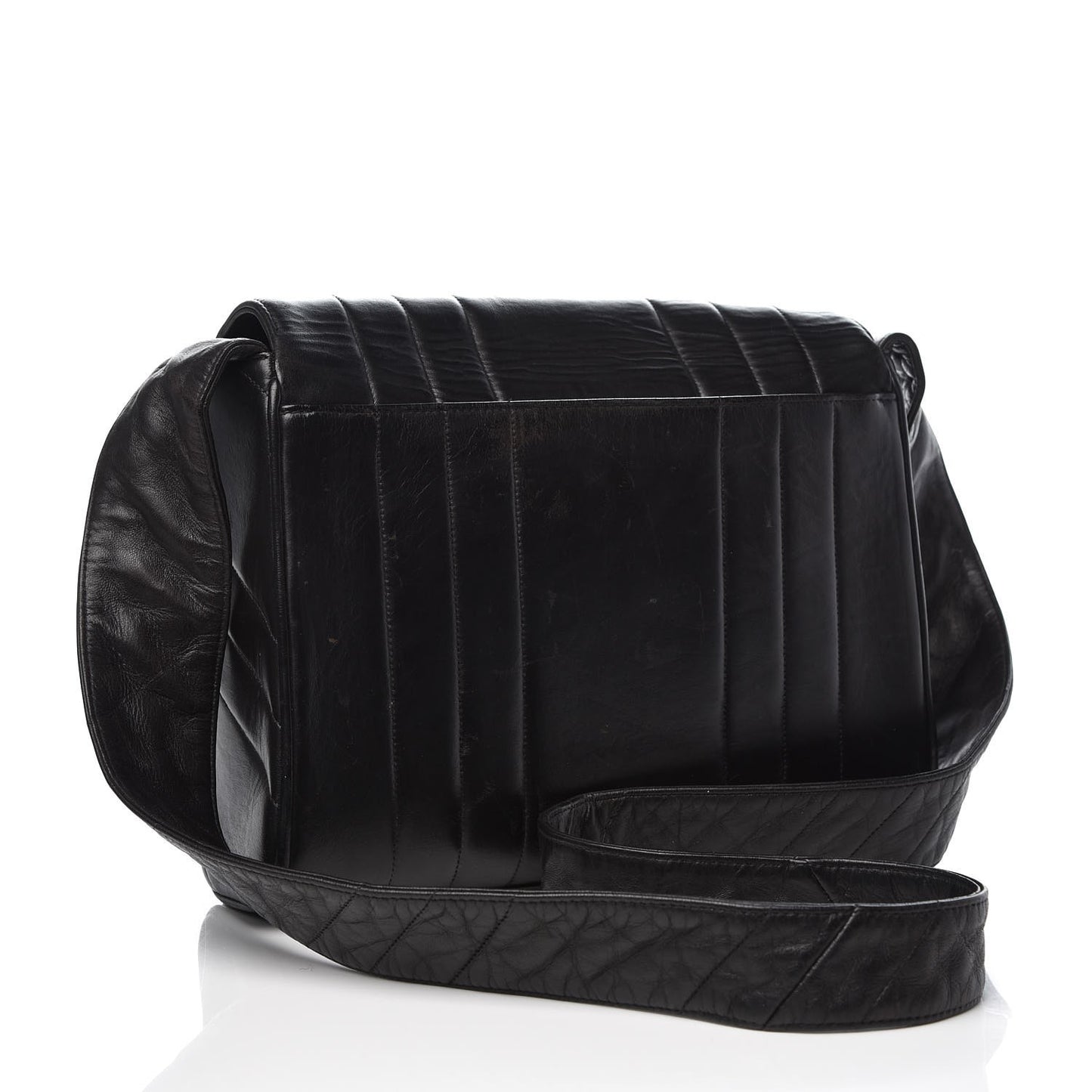 Lambskin Vertical Quilted Medium Single Flap Black