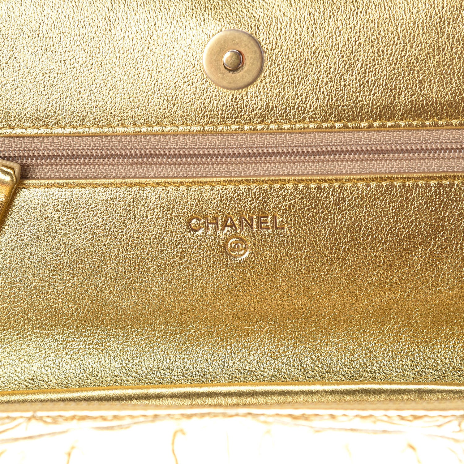 Chanel Metallic Calfskin Crocodile Embossed Cocodile Wallet On Chain WOC Gold 6 of 13