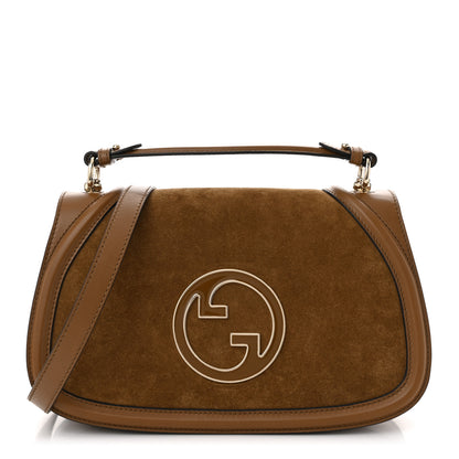 Gucci Suede Roxy Calfskin Large Blondie Top Handle Flap Bag Light Brown 1 of 11