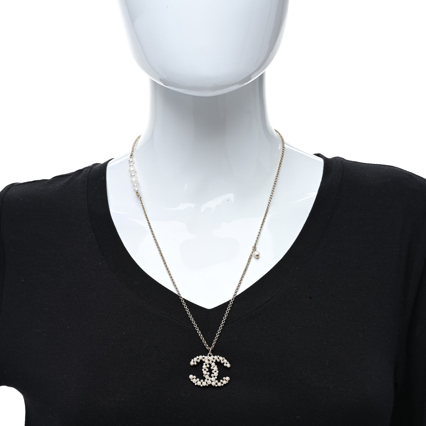 Pearl CC Pendant Necklace Gold
