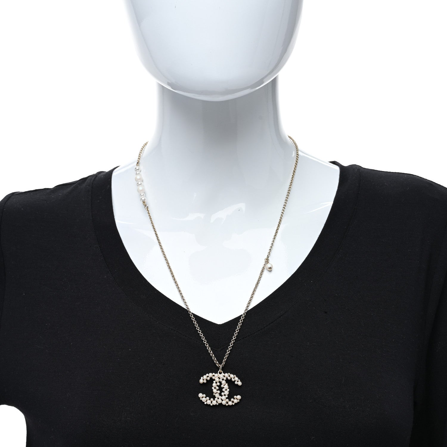 Chanel Pearl CC Pendant Necklace Gold 2 of 4