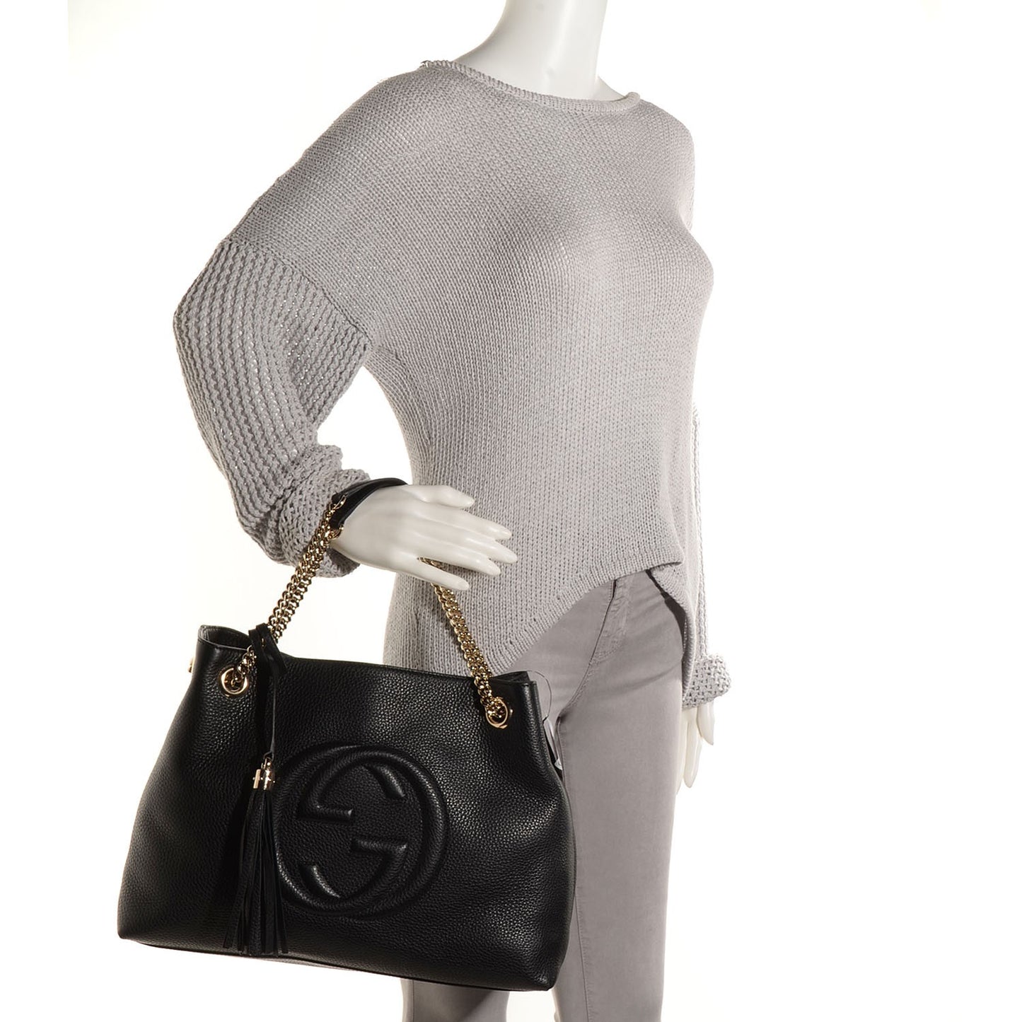 Pebbled Calfskin Medium Soho Chain Shoulder Bag Black