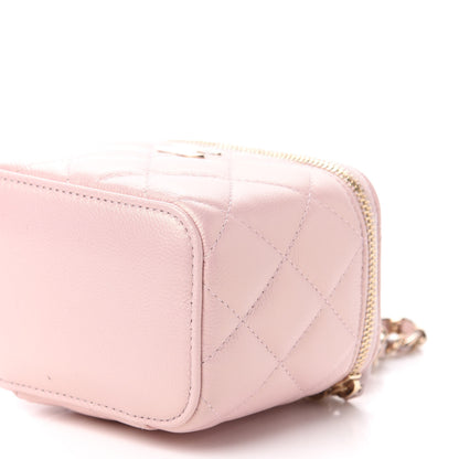 Chanel Iridescent Caviar Quilted Mini Pearl On Top Vanity Case With Chain Light Pink 9 of 11