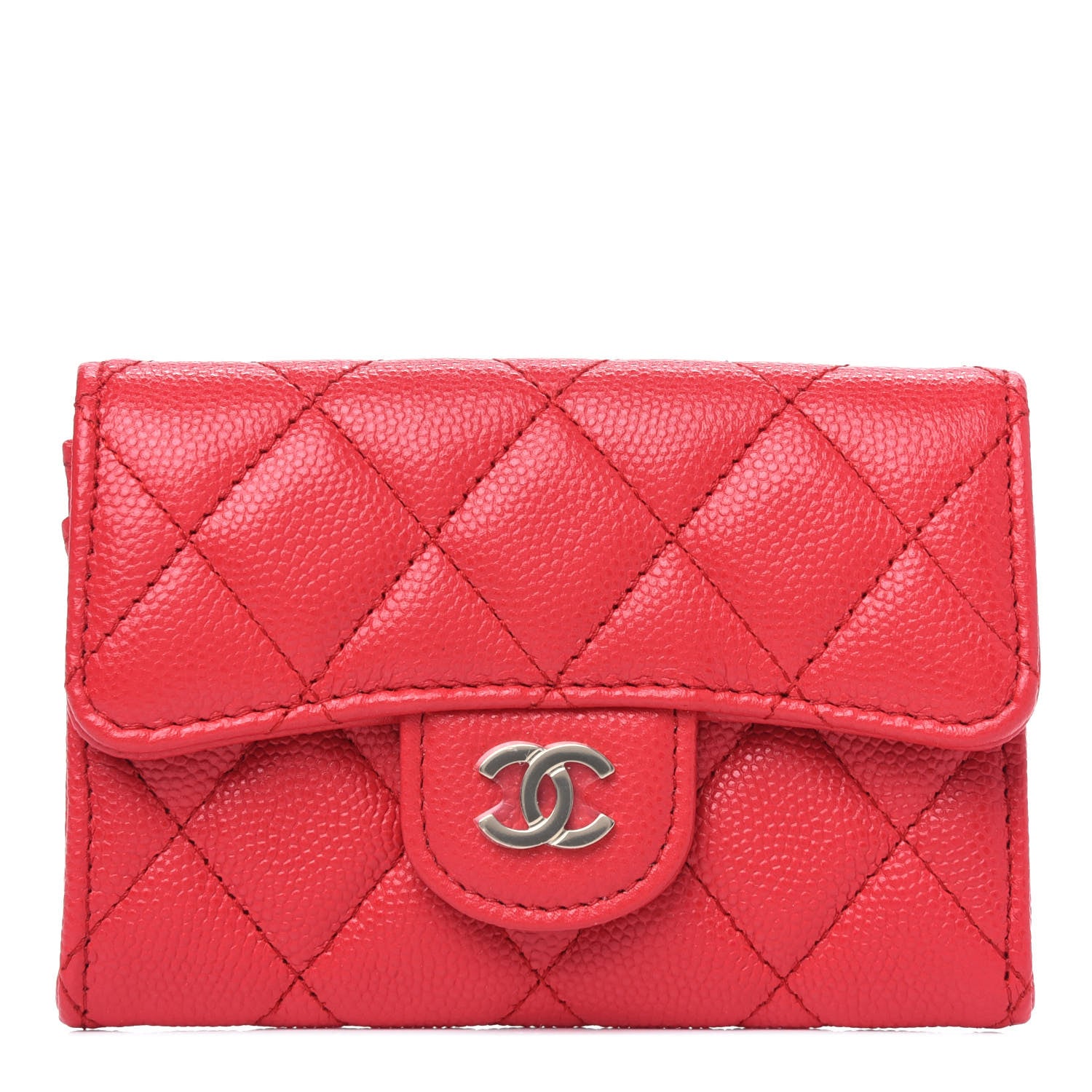 Chanel Caviar Quilted Flap Card Holder Wallet Red 1 of 4