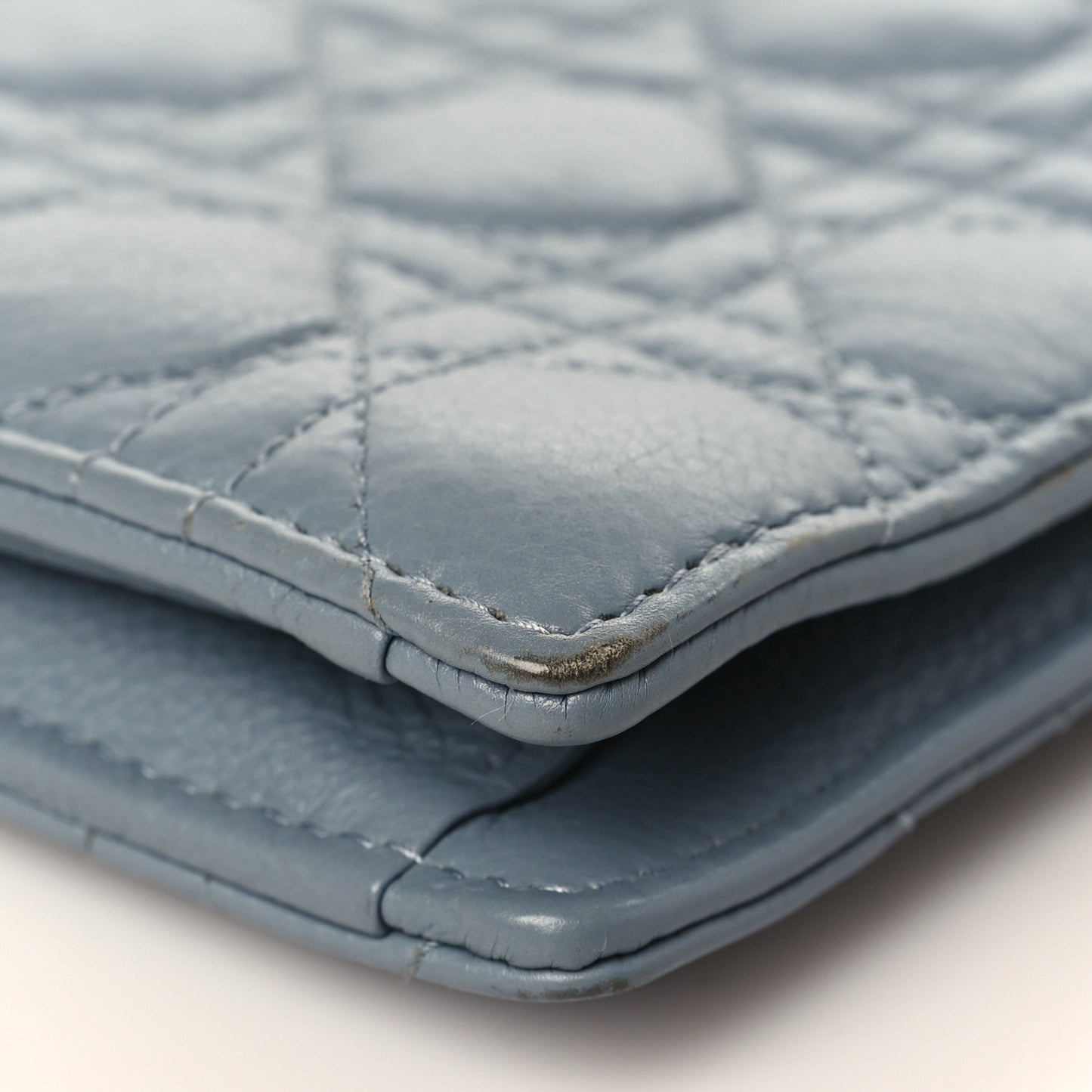 Calfskin Cannage Caro Zipped Pouch With Chain Cloud Blue