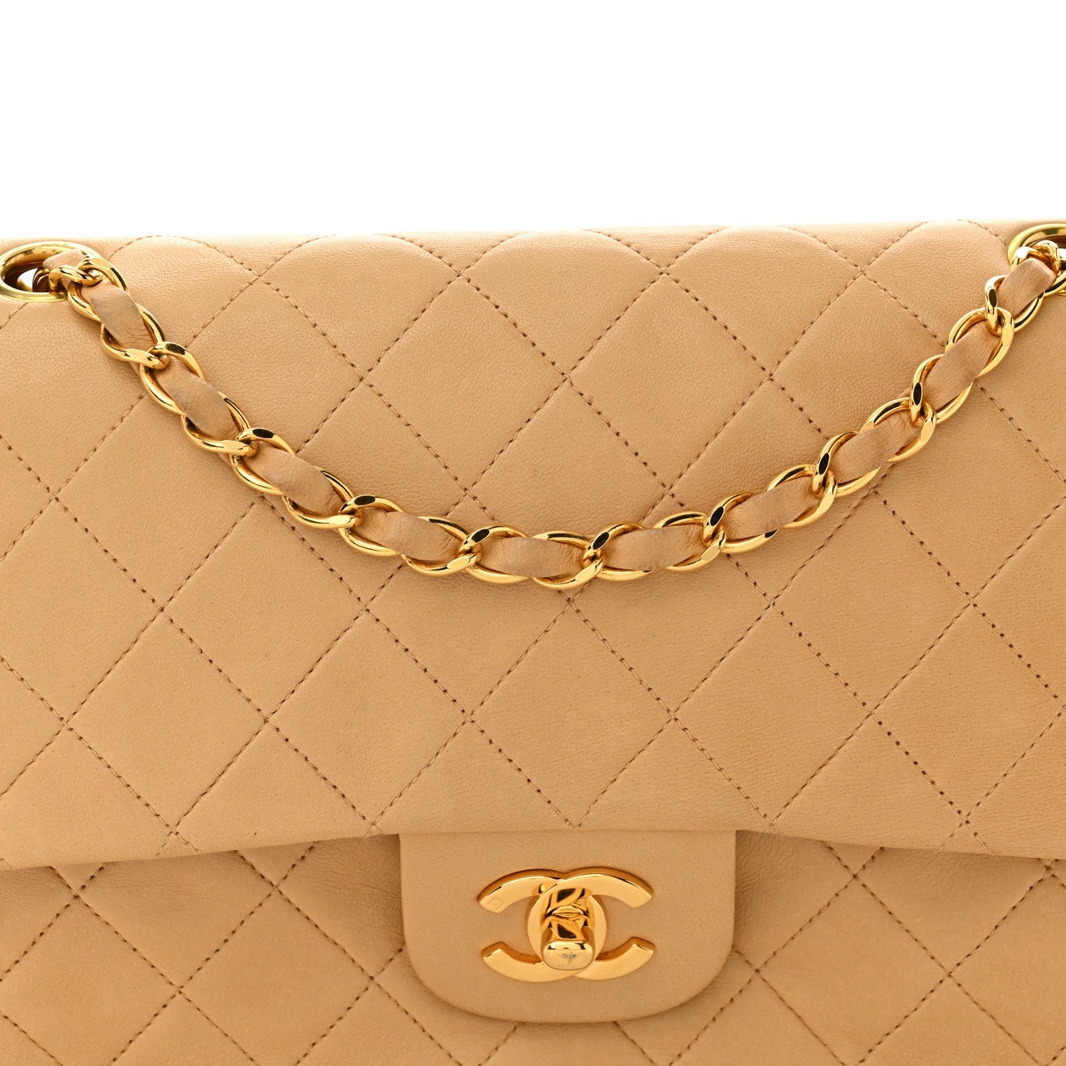 Chanel Lambskin Quilted Medium Double Flap Beige 8 of 14