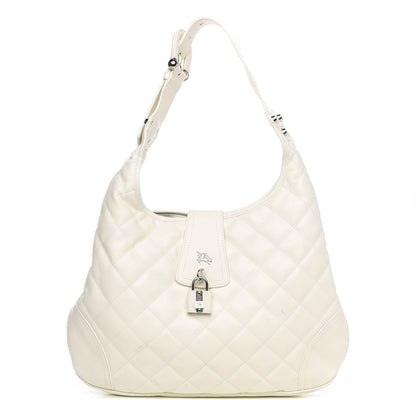 Burberry Calfskin Quilted Brook Hobo White 1 of 14