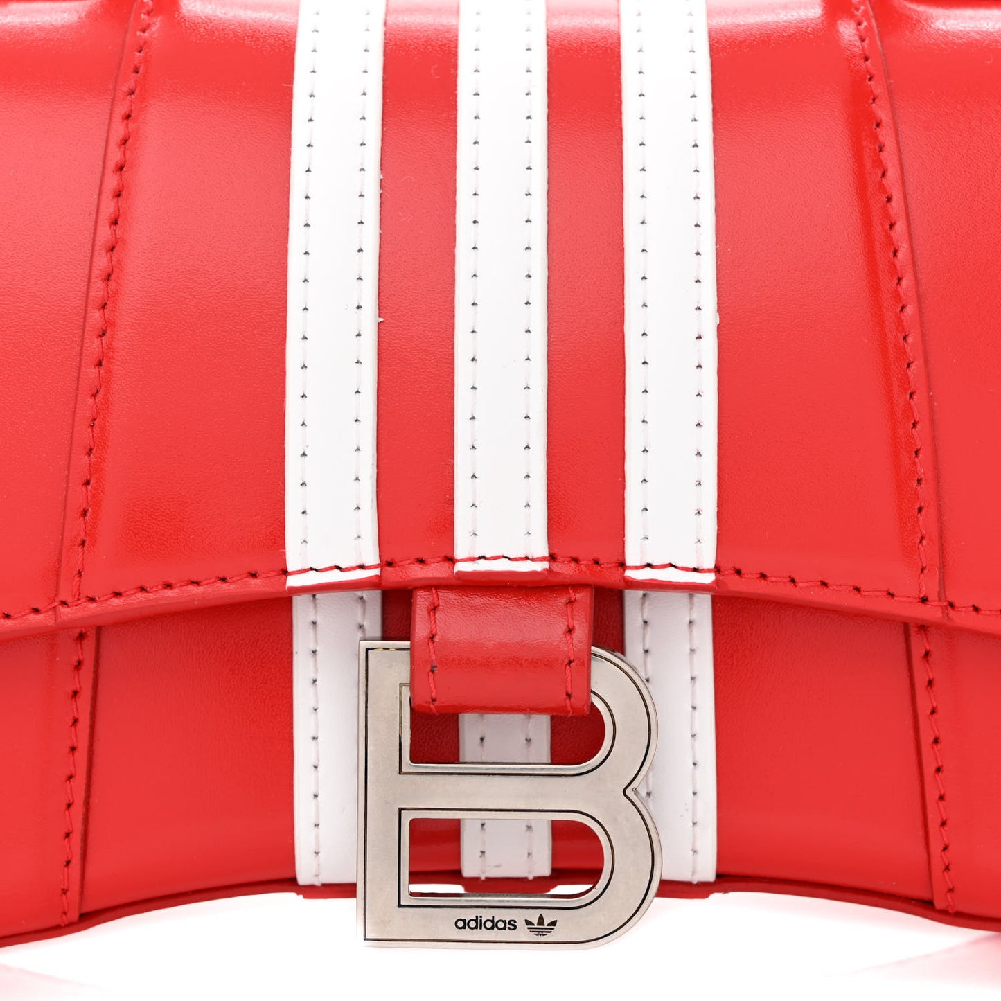 X ADIDAS Shiny Box Calfskin Hourglass Top Handle Bag XS Bright Red