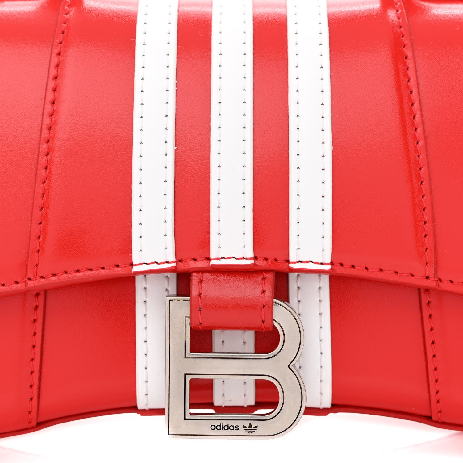 Balenciaga X ADIDAS Shiny Box Calfskin Hourglass Top Handle Bag XS Bright Red 8 of 10