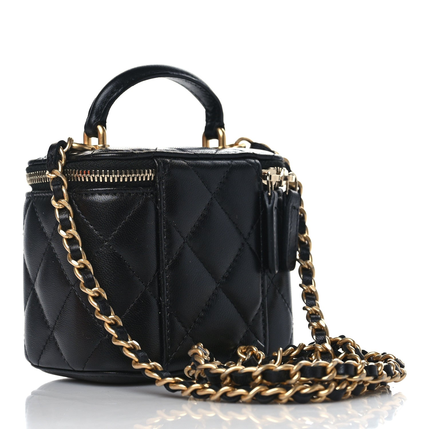 Chanel Lambskin Quilted Top Handle Mini Vanity Case With Chain Black 3 of 9