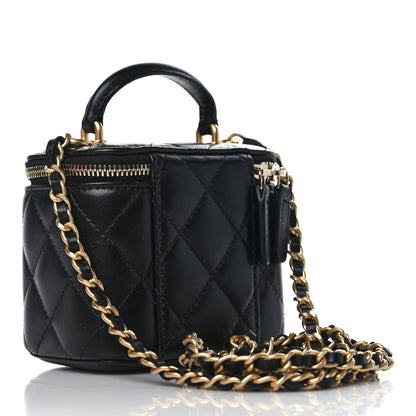Chanel Lambskin Quilted Top Handle Mini Vanity Case With Chain Black 3 of 9