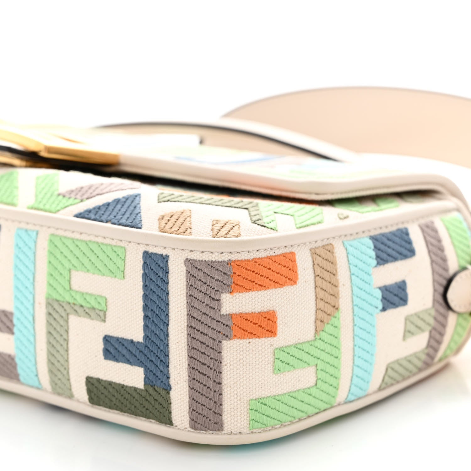Fendi Canvas Vitello Seta FF Multicolor Embroidered Baguette Grezzo Multicolor Latte 9 of 9
