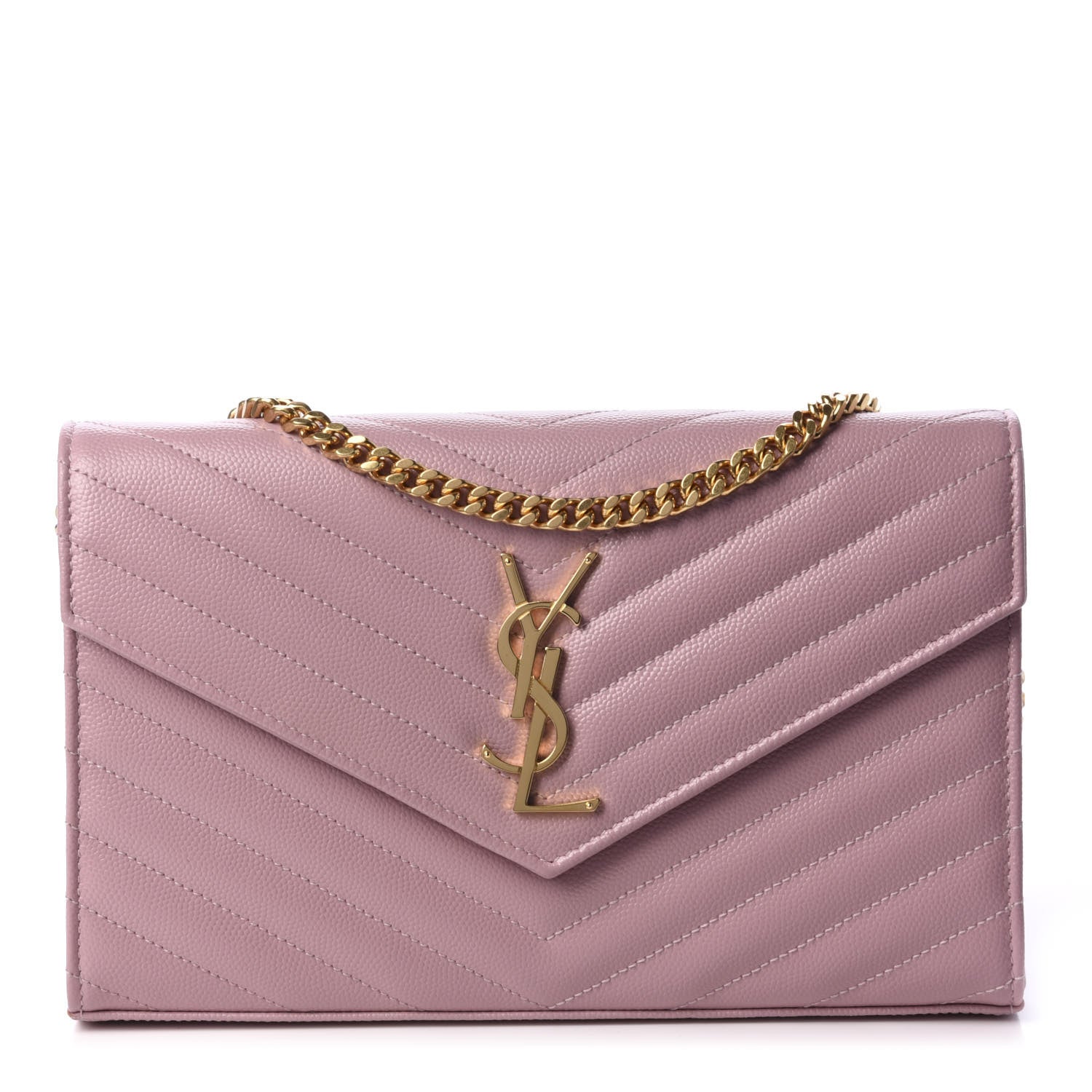 Saint Laurent Grain De Poudre Matelasse Chevron Monogram Chain Wallet Tender Pink 1 of 11