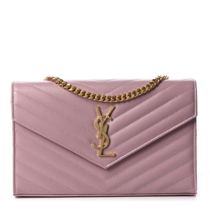 Saint Laurent Grain De Poudre Matelasse Chevron Monogram Chain Wallet Tender Pink 1 of 11