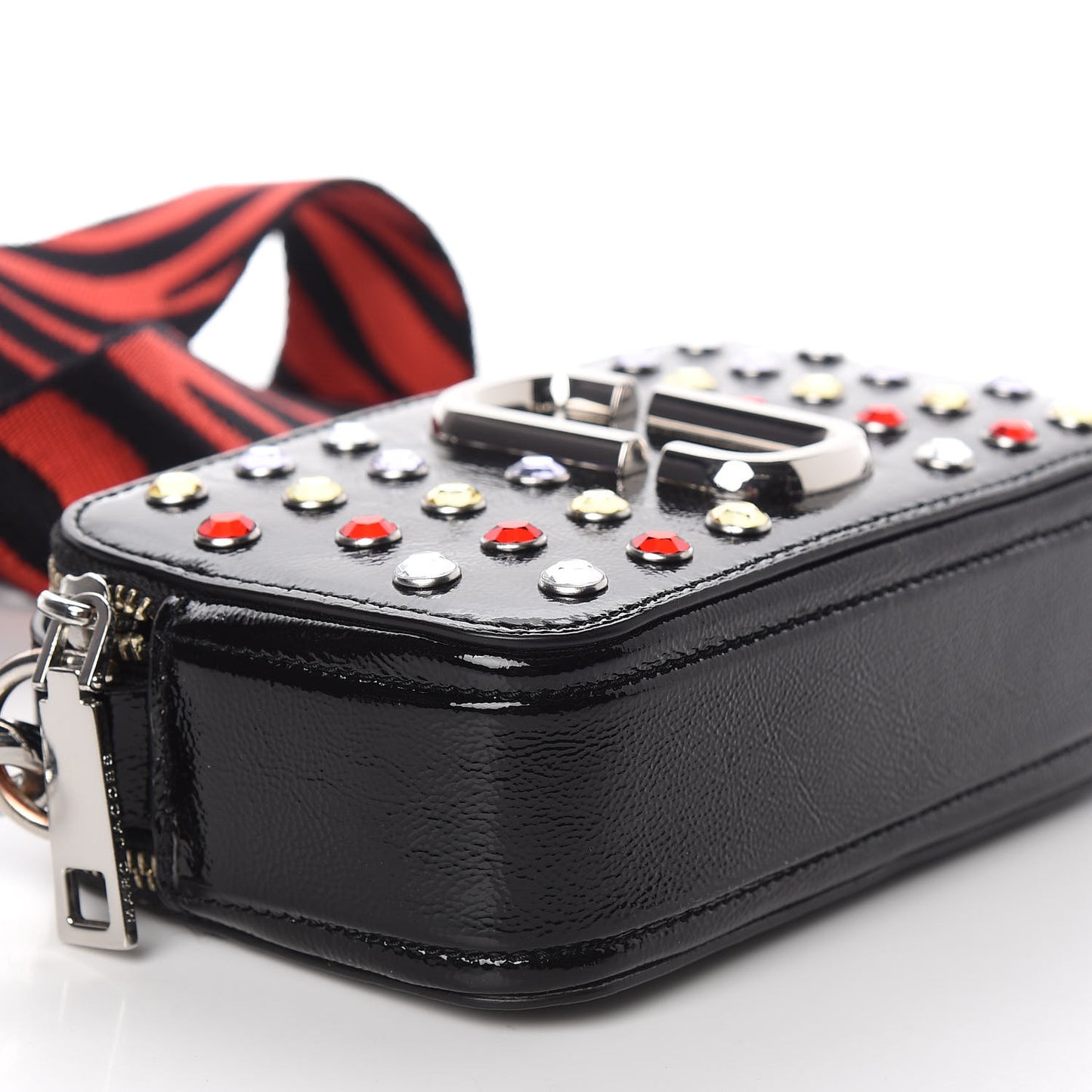 Patent Crystal Embellished Snapshot Camera Bag Black