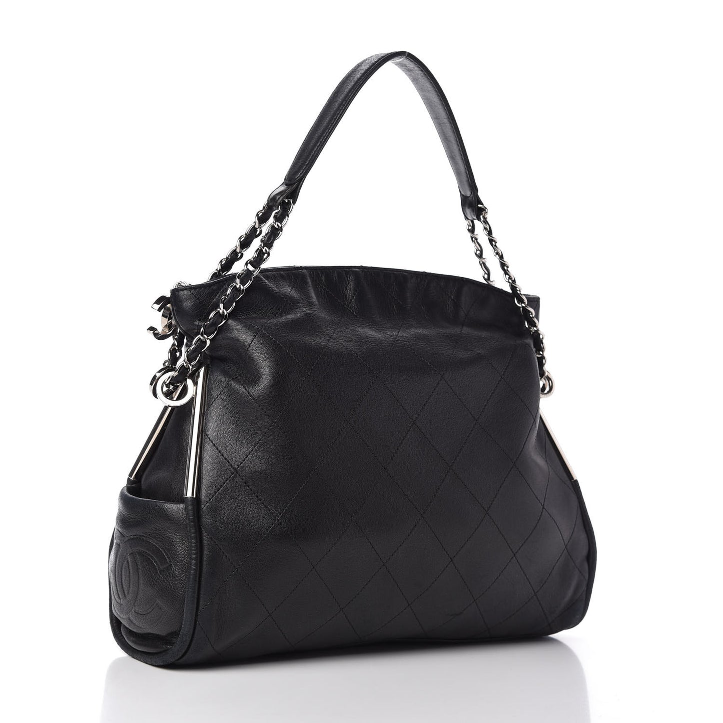 Lambskin Stitched Medium Ultimate Soft Tote Black