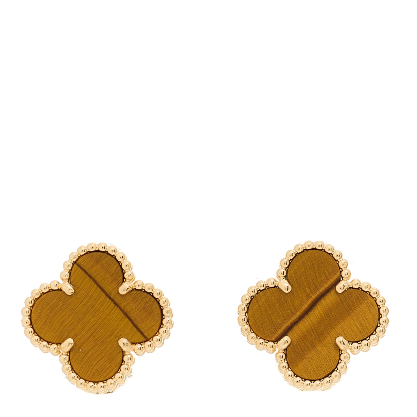 18K Yellow Gold Tiger's Eye Vintage Alhambra Earrings