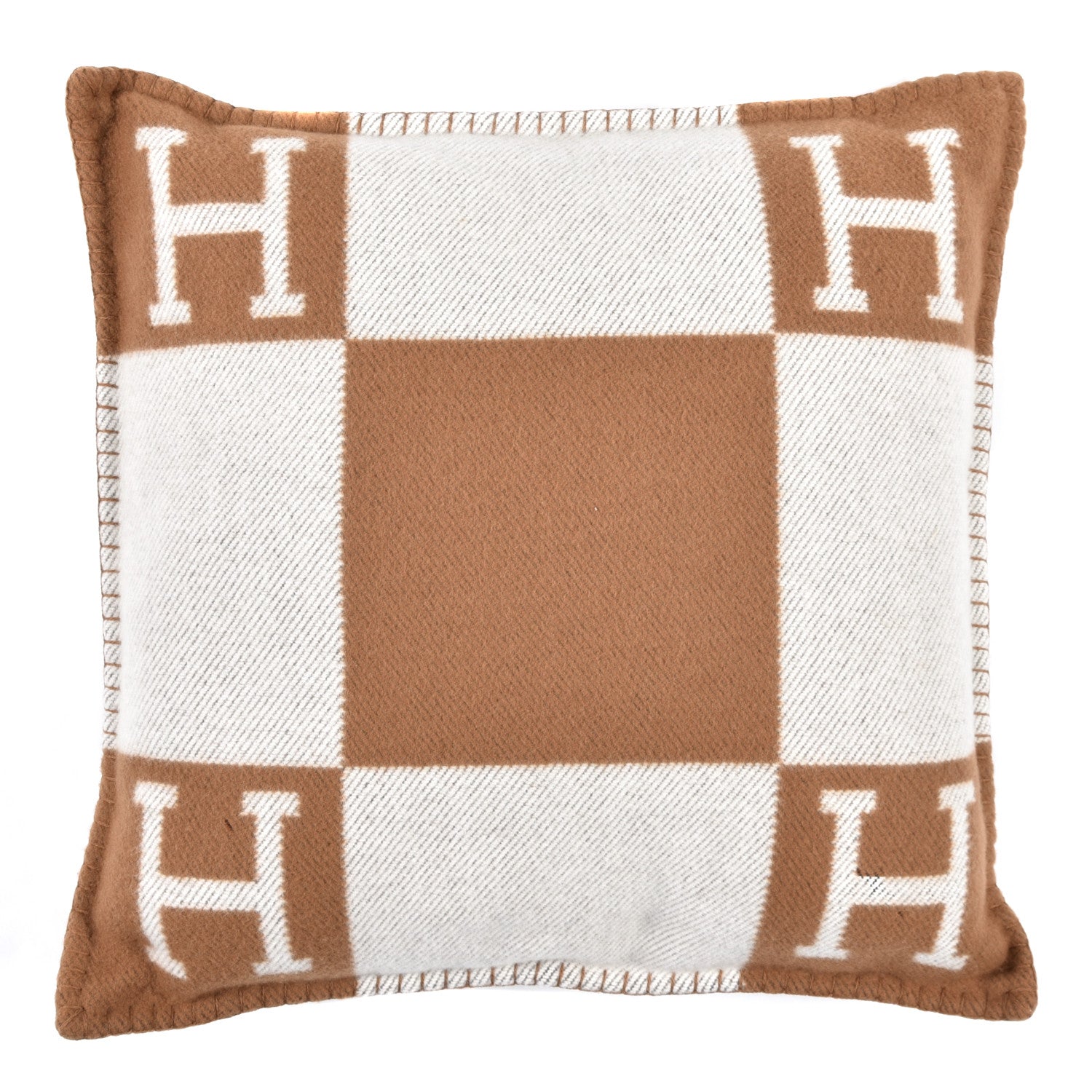 Hermes Wool Cashmere Avalon Pillow PM Ecru Camel 2 of 3