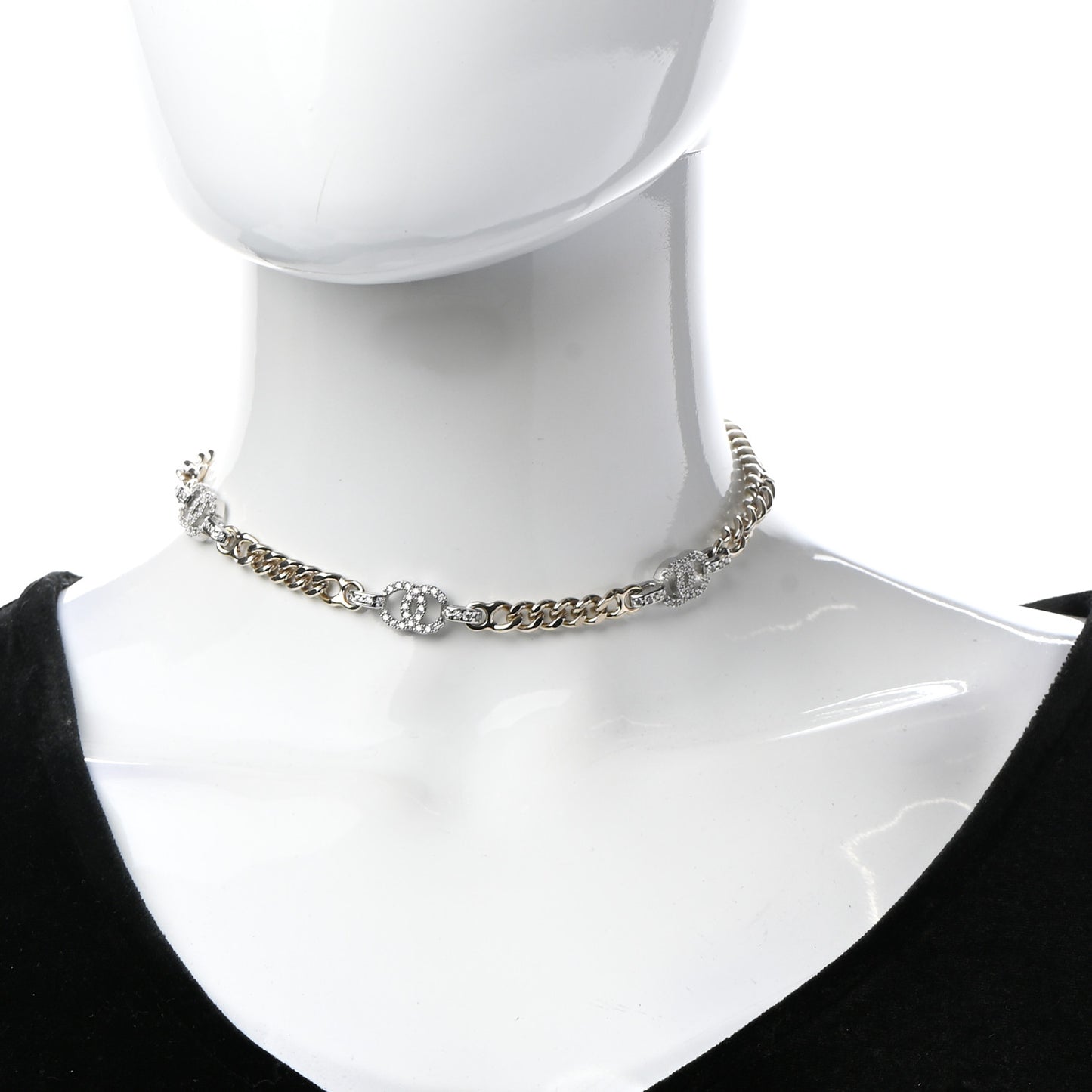 Crystal Chain CC Link Choker Gold Silver