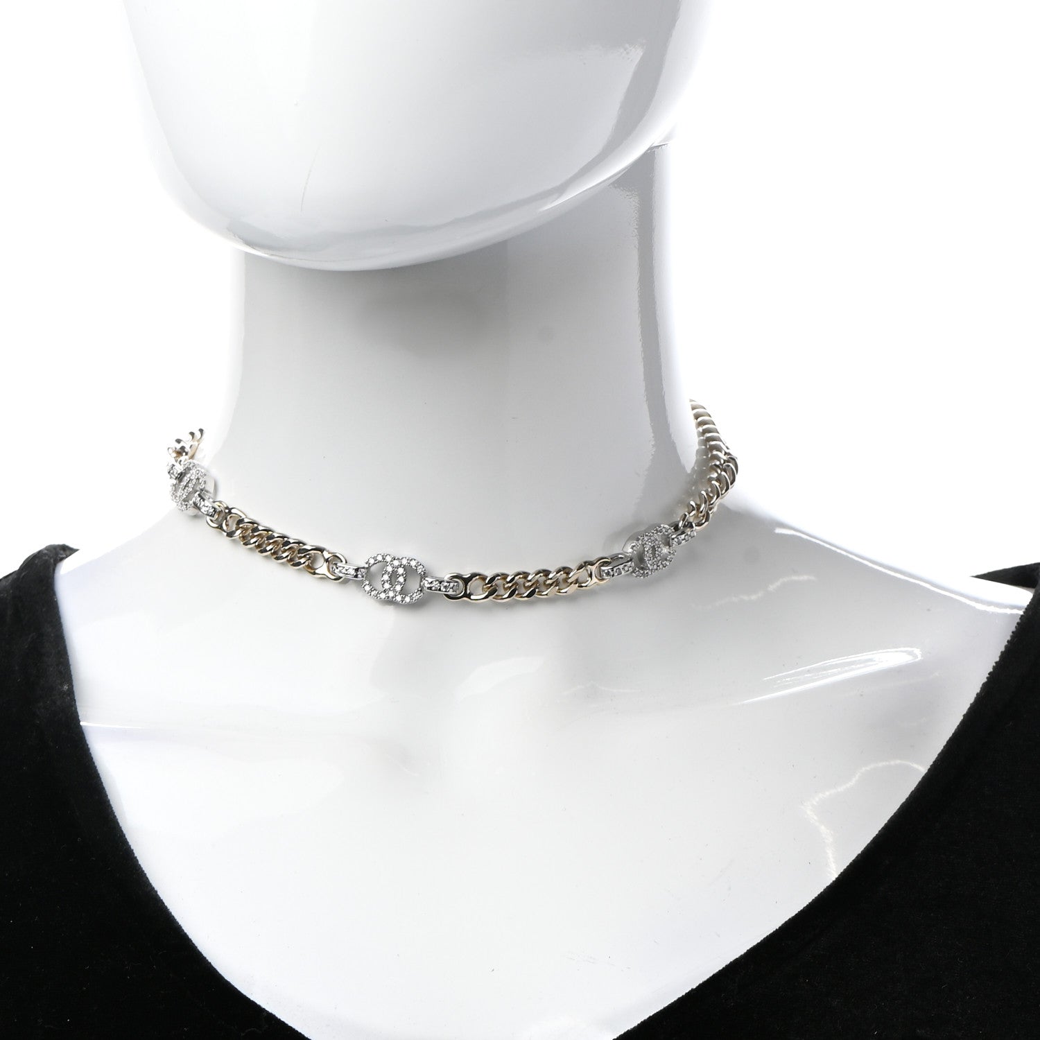 Chanel Crystal Chain CC Link Choker Gold Silver 2 of 7