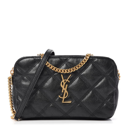 Saint Laurent Grained Lambskin Quilted Mini Becky Double Zip Bag Black 1 of 11