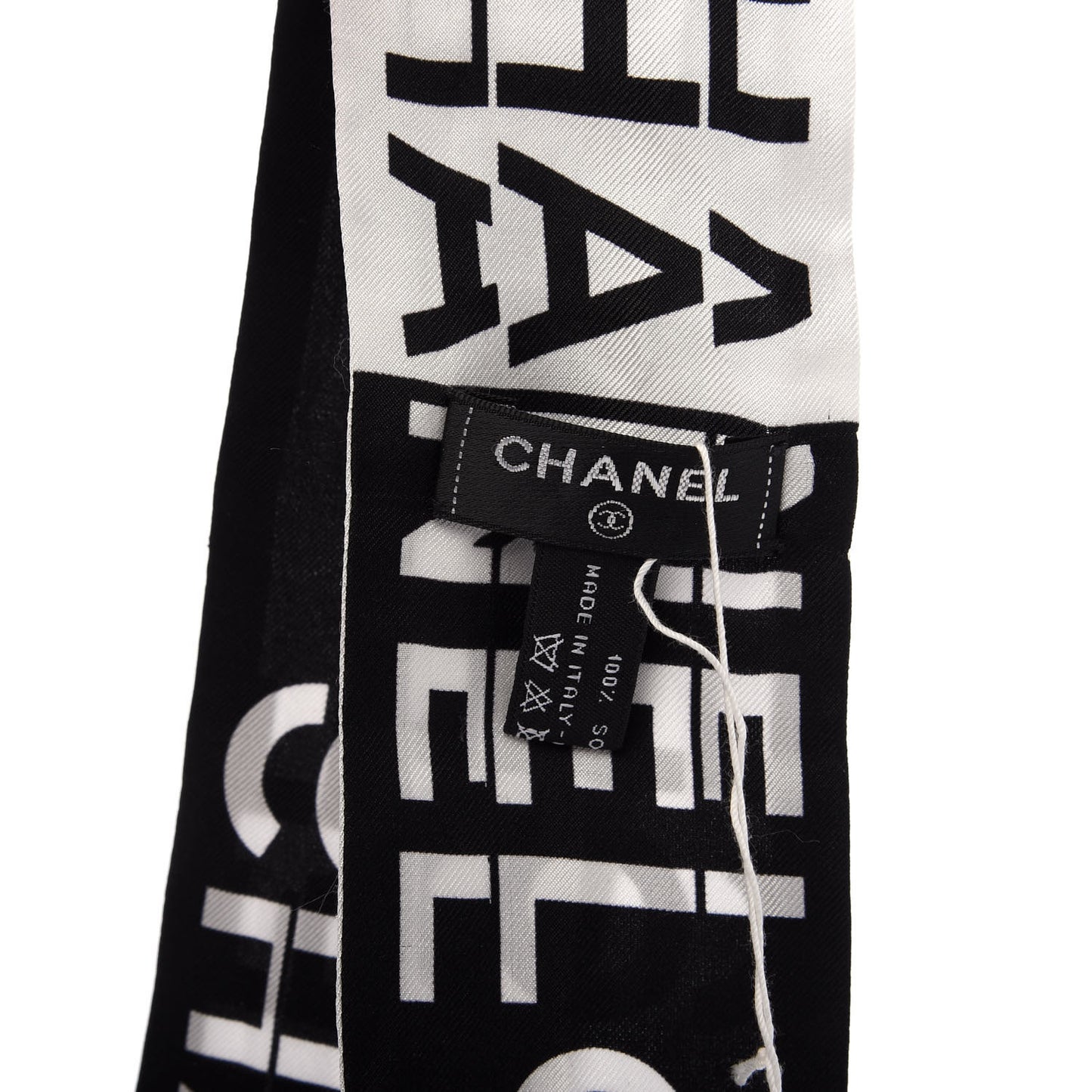 Silk Logo Slim Bandeau Scarf Black White