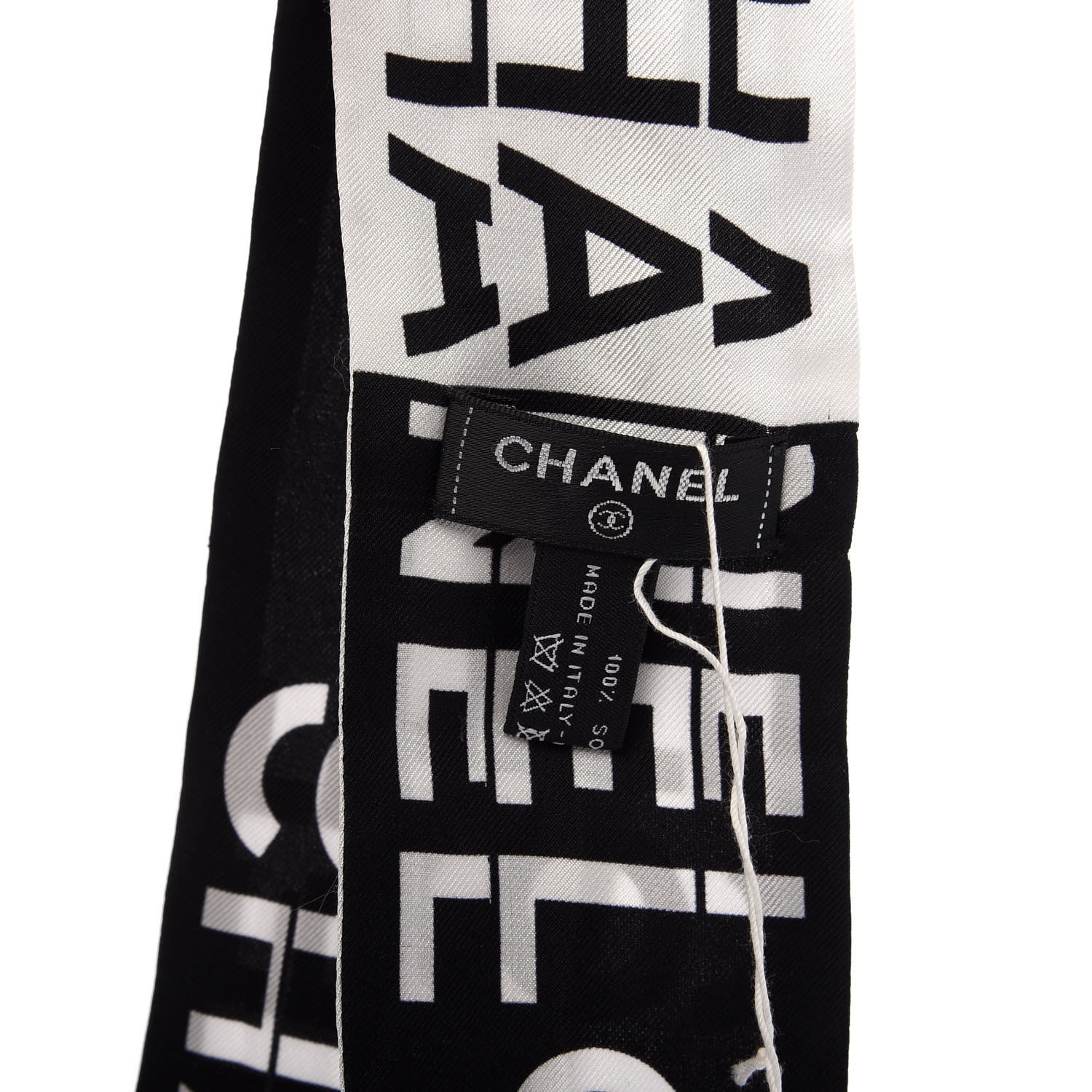 Chanel Silk Logo Slim Bandeau Scarf Black White 4 of 4