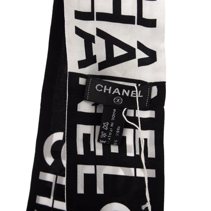 Chanel Silk Logo Slim Bandeau Scarf Black White 4 of 4