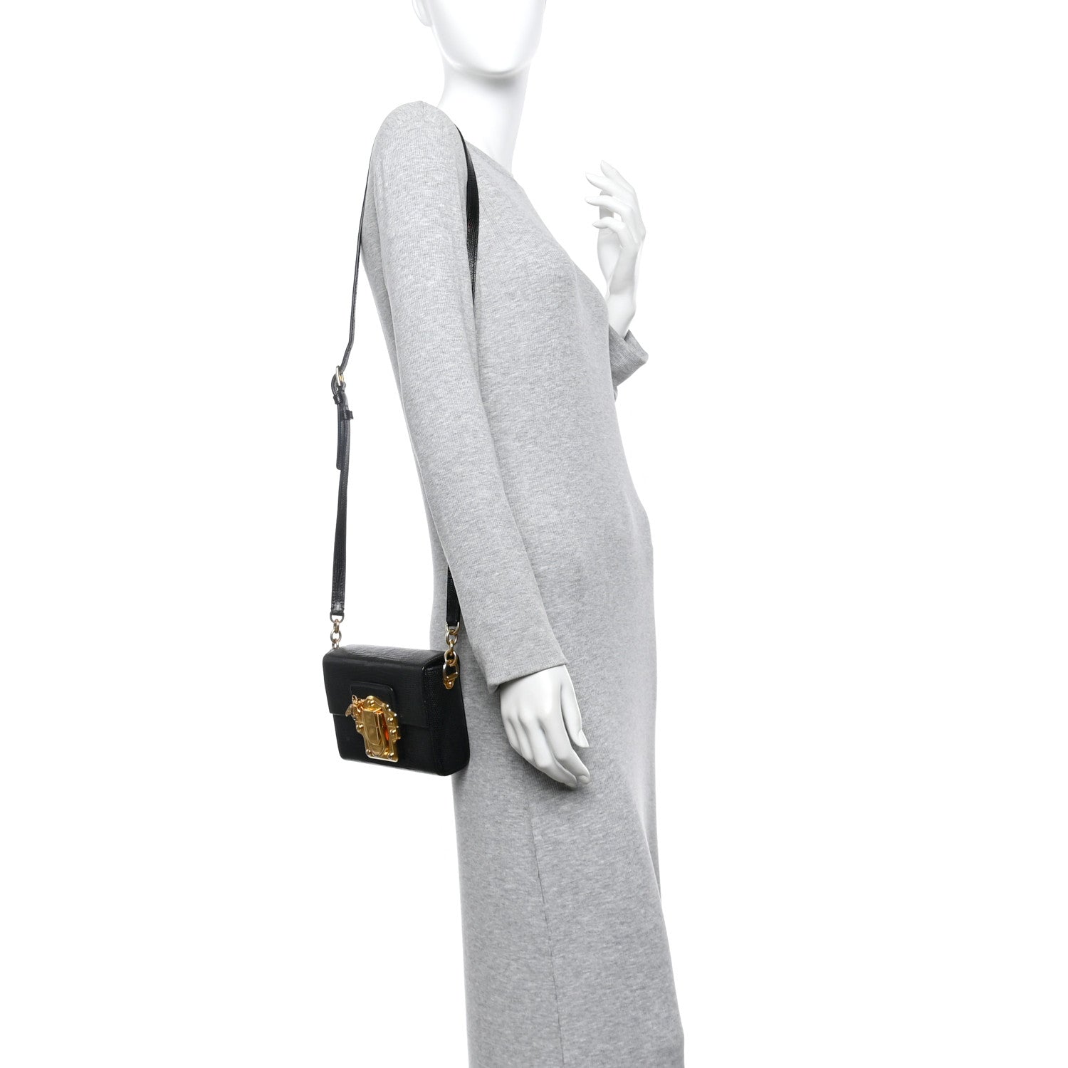 Dolce & Gabbana Calfskin Iguana Embossed Mini Lucia Satchel Black 2 of 13
