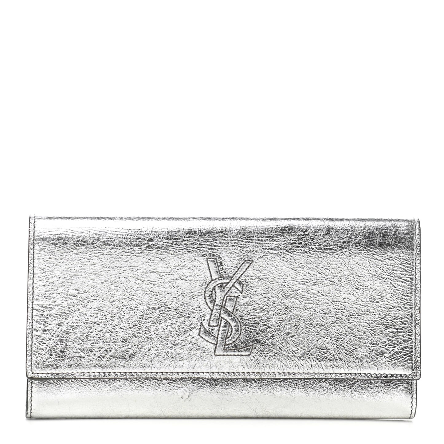 Metallic Textured Calfskin Monogram Small Belle De Jour Clutch Silver
