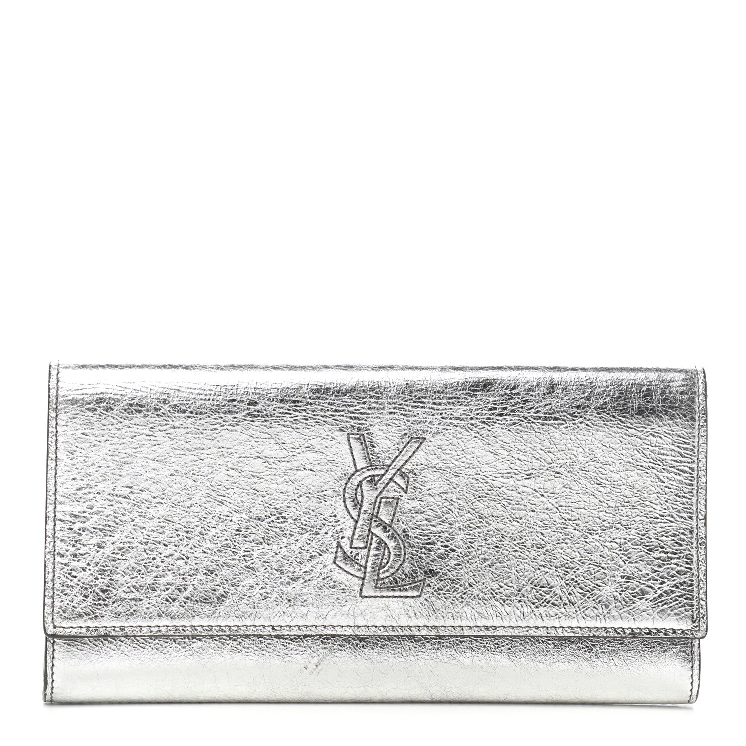 Saint Laurent Metallic Textured Calfskin Monogram Small Belle De Jour Clutch Silver 1 of 7
